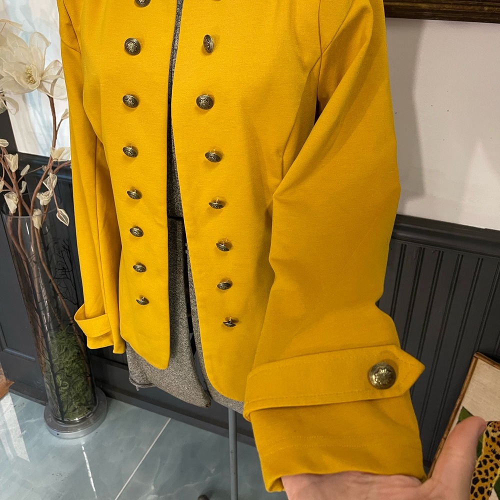 ModCloth Mustard “Glam Believer” Knit Military-Style Blazer Size Medium💛🍄 - Picture 4 of 8